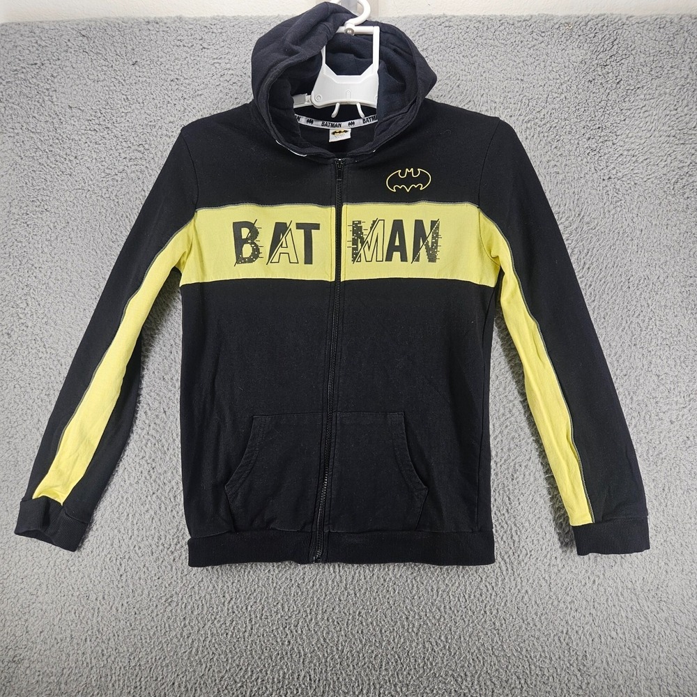 Batman Kids Full Zip Hoodie Black Yellow Graphic Sweatshirt Size 15-16 Yrs